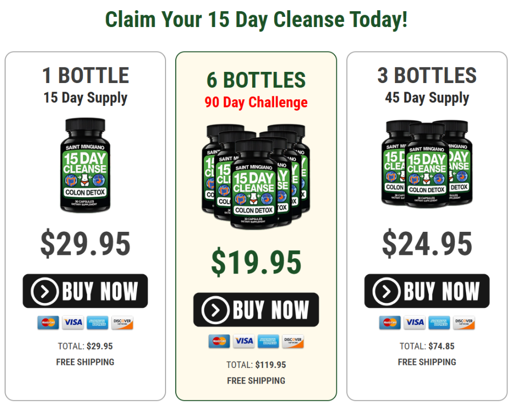 15 Day Cleanse limited time offer showing bundle packages and promotional pricing
